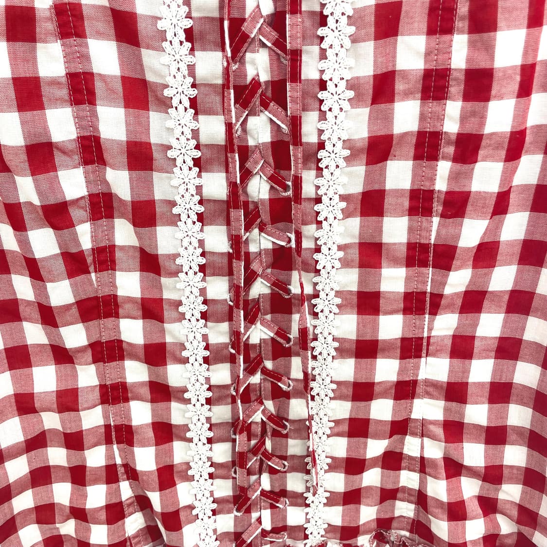 Pink House red gingham lace-up blouse 상품이미지4