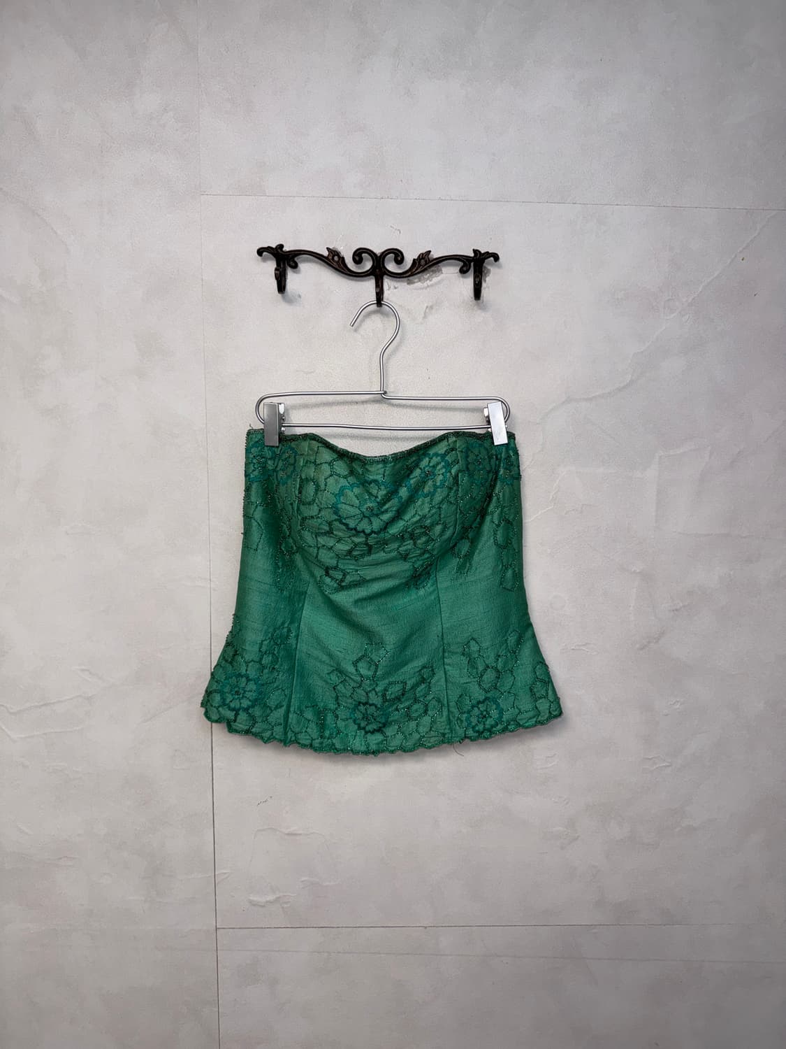 Green beads floral embroid silk corset 상품이미지4