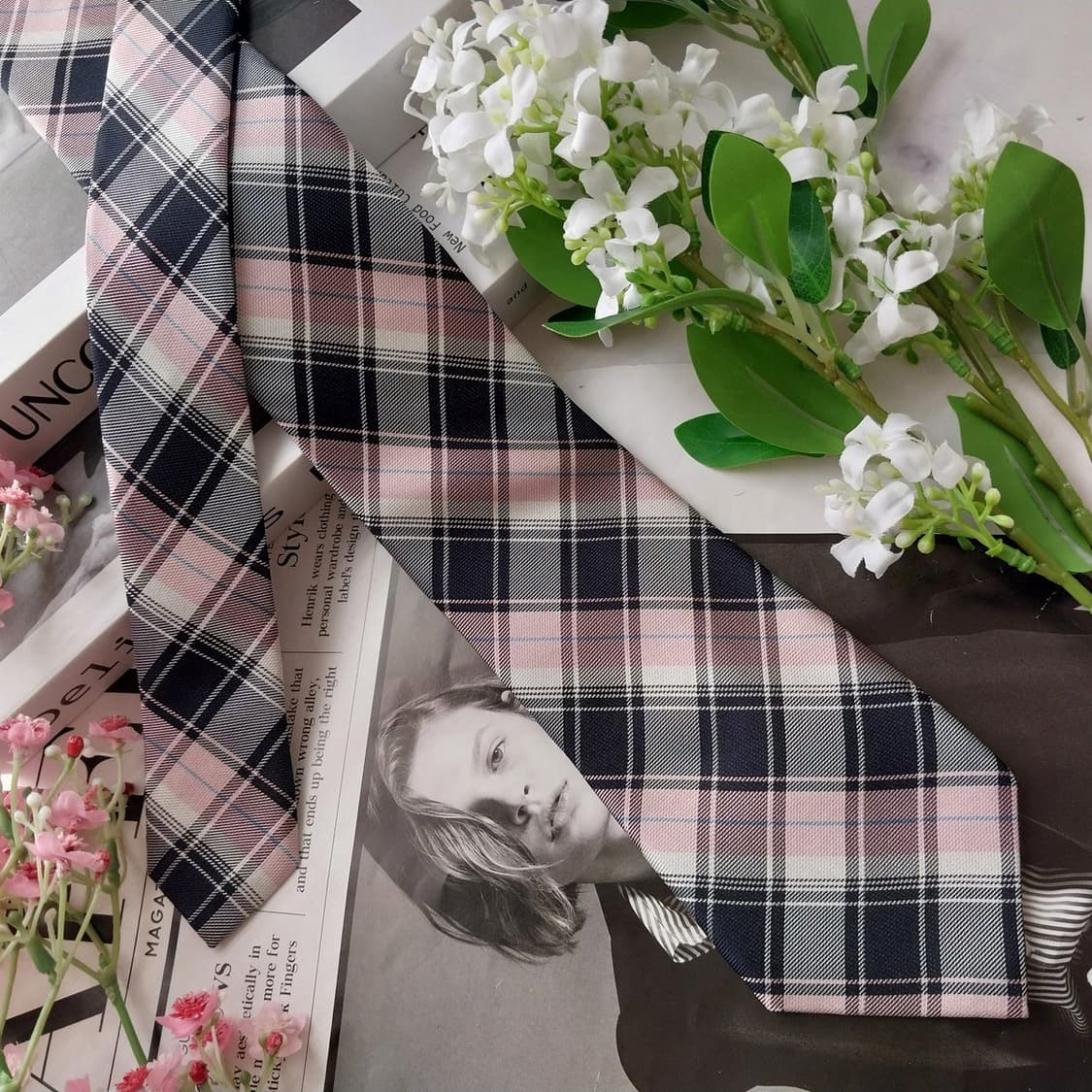 바나나 리퍼블릭 실크 핑크 체크 넥타이 7.9cm A+등급 K2285 상품이미지4