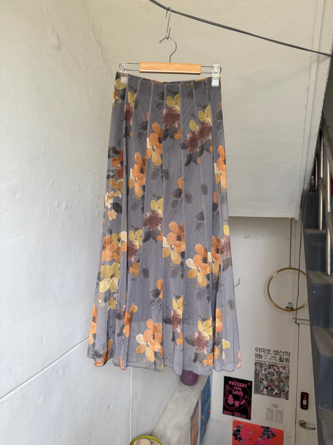 플라워 폴리 네트 롱스커트 상품이미지1