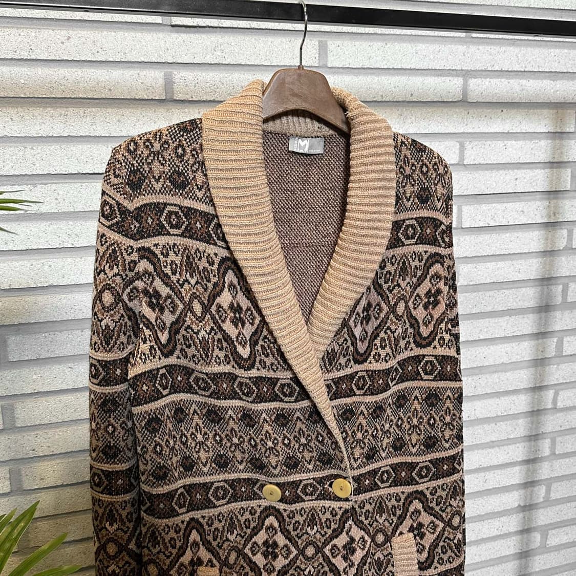 ITALY VINTAGE 롱 울 가디건 에스닉 패턴 투포켓 디테일 브라운 상품이미지4