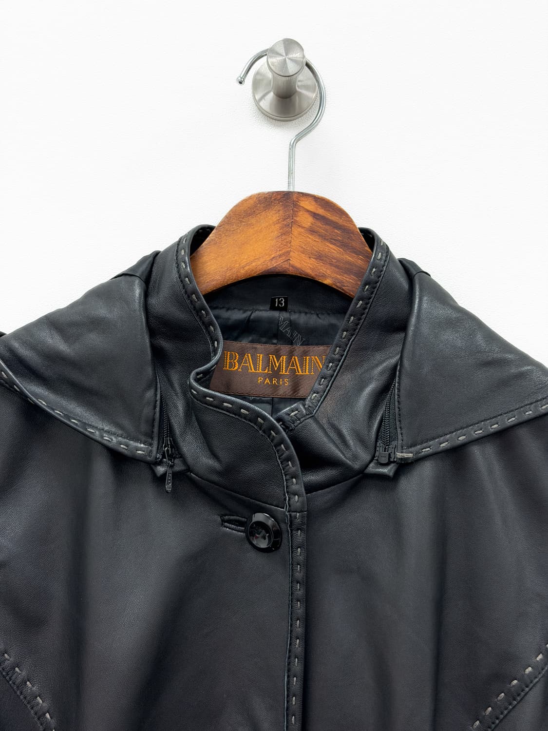 발망 후드 램스킨 레더 코트 상품이미지3