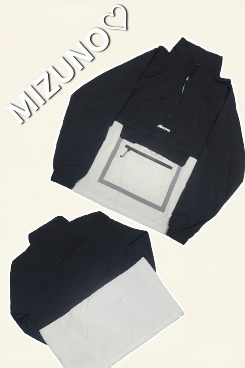 MIZUNO 반집업 아노락 블랙&화이트(2XL) 상품이미지1