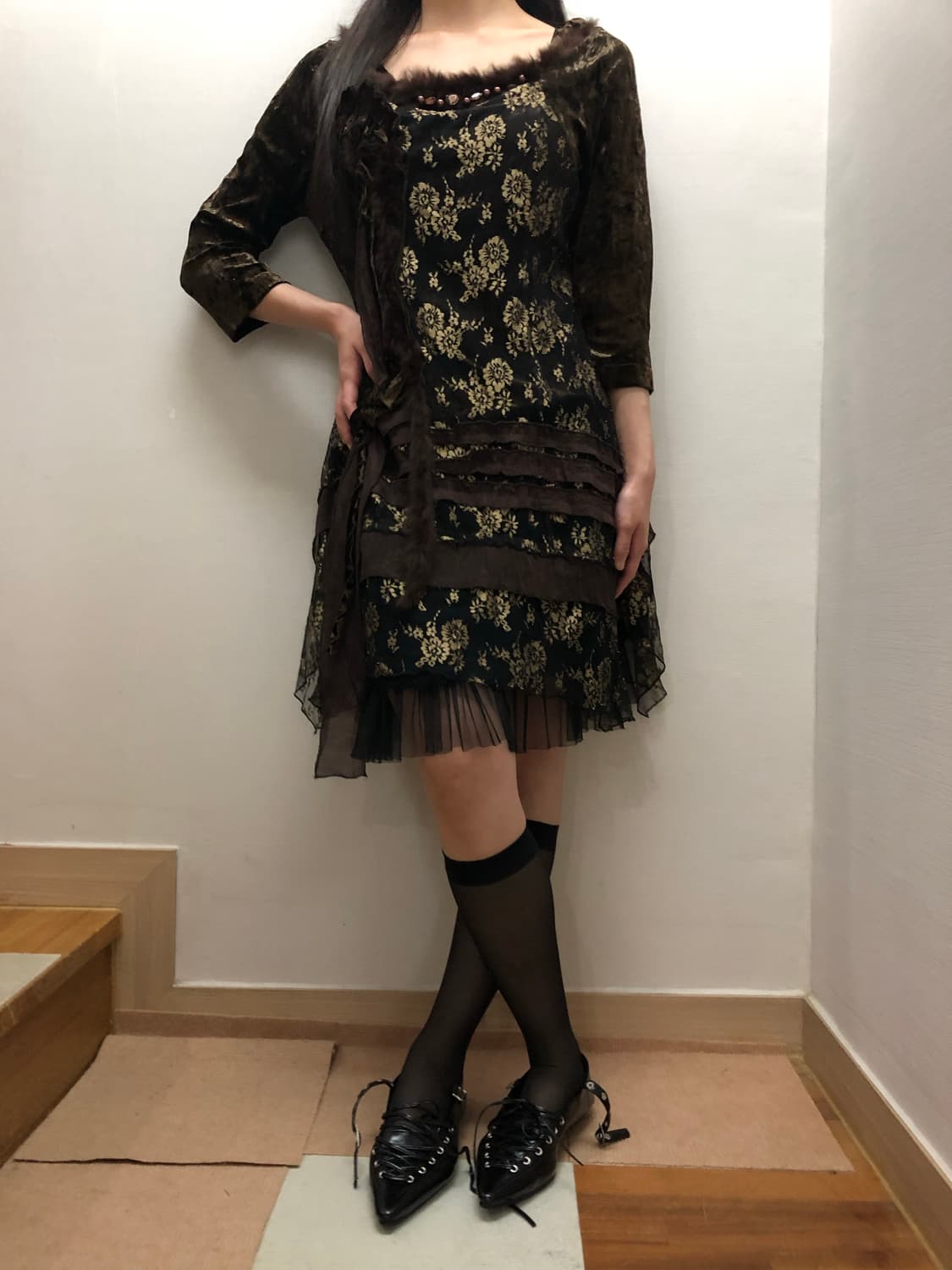 빈티지 브라운 오리엔탈 퍼 원피스 상품이미지3