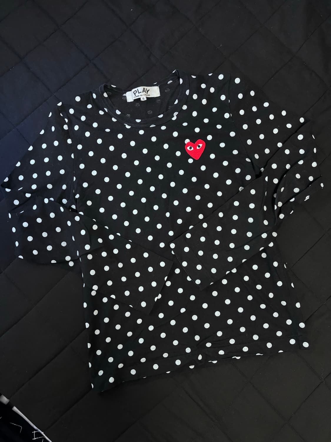 플레이 꼼데가르송 폴카 닷 레드 하트 도트 롱슬리브 티셔츠 블랙 S 상품이미지2