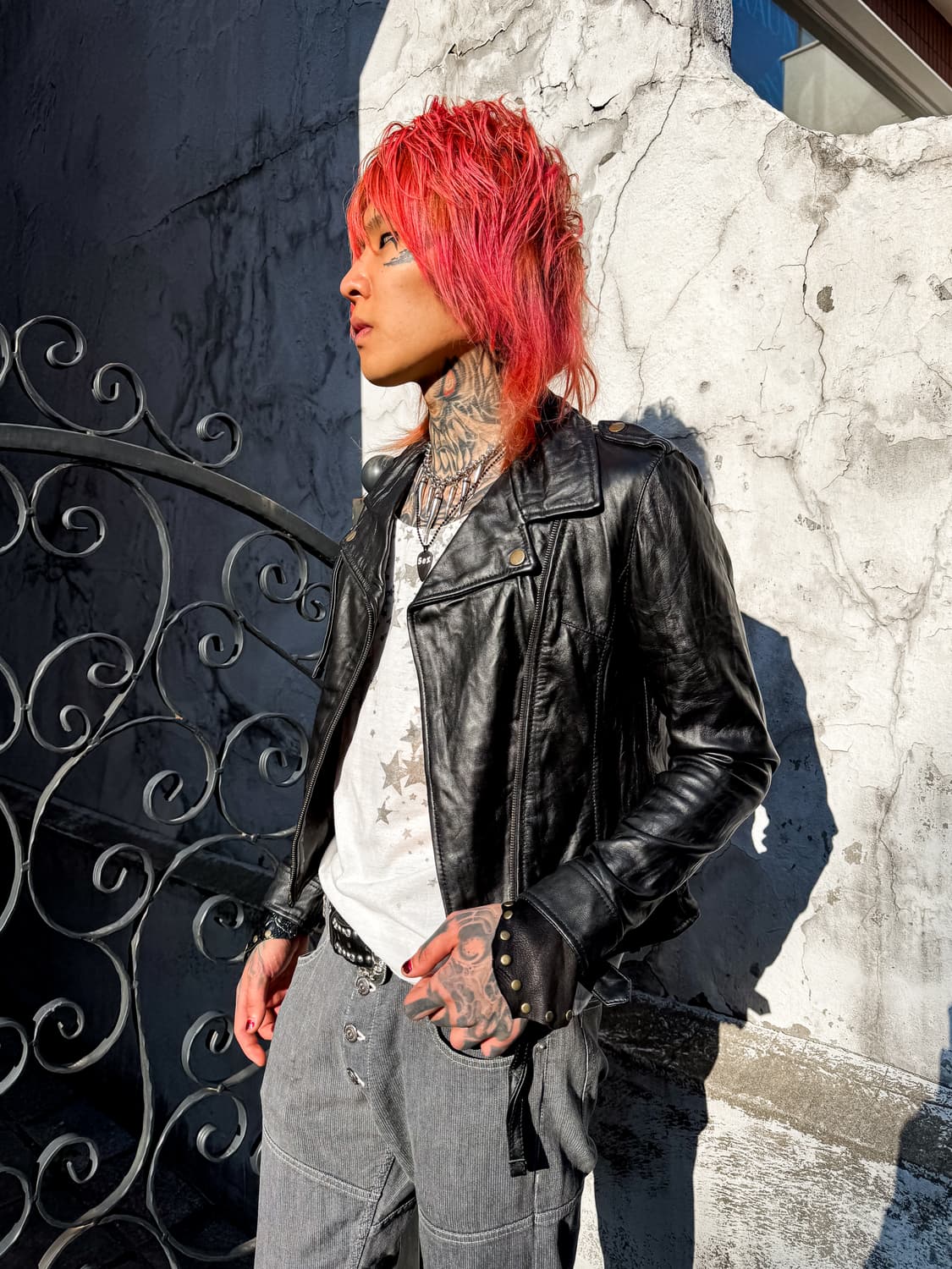 Crocodile Embossed Leather Rider Jacket  상품이미지2