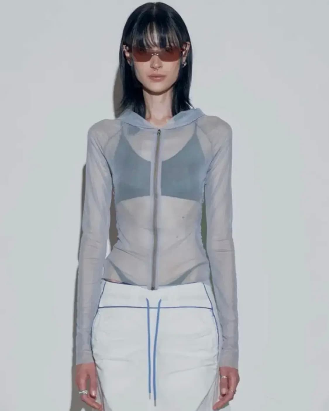 스컬프터 메쉬 Mesh Shirring Zip Up Hoodie Ice 상품이미지1