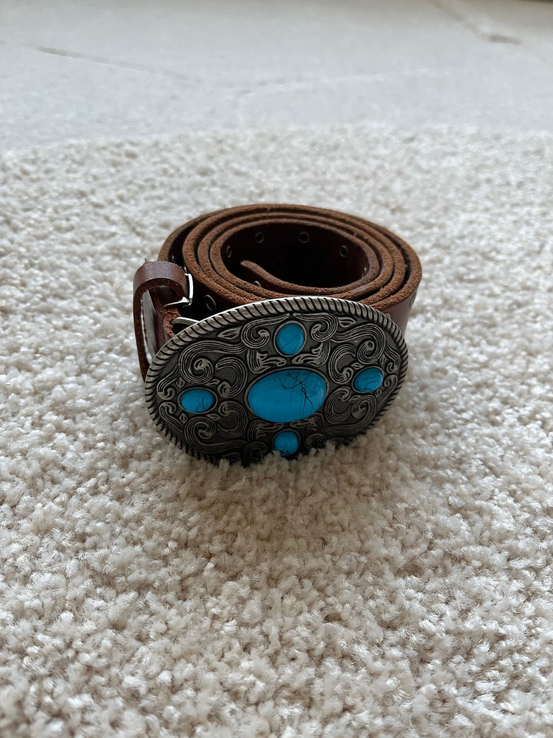 웨스턴 콘초 터키석 인레이 버클 벨트 (30-34) 상품이미지2