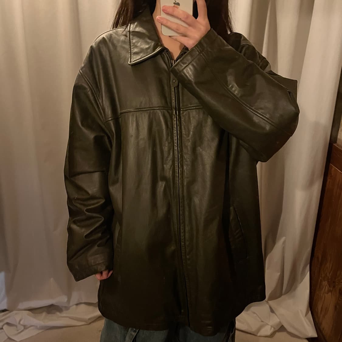 빈티지 가죽 자켓 카키그레이 상품이미지2