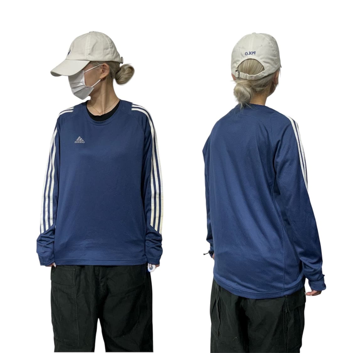 아디다스 네이비 스포티 블록코어 화이트 삼선 긴팔티 M 상품이미지1
