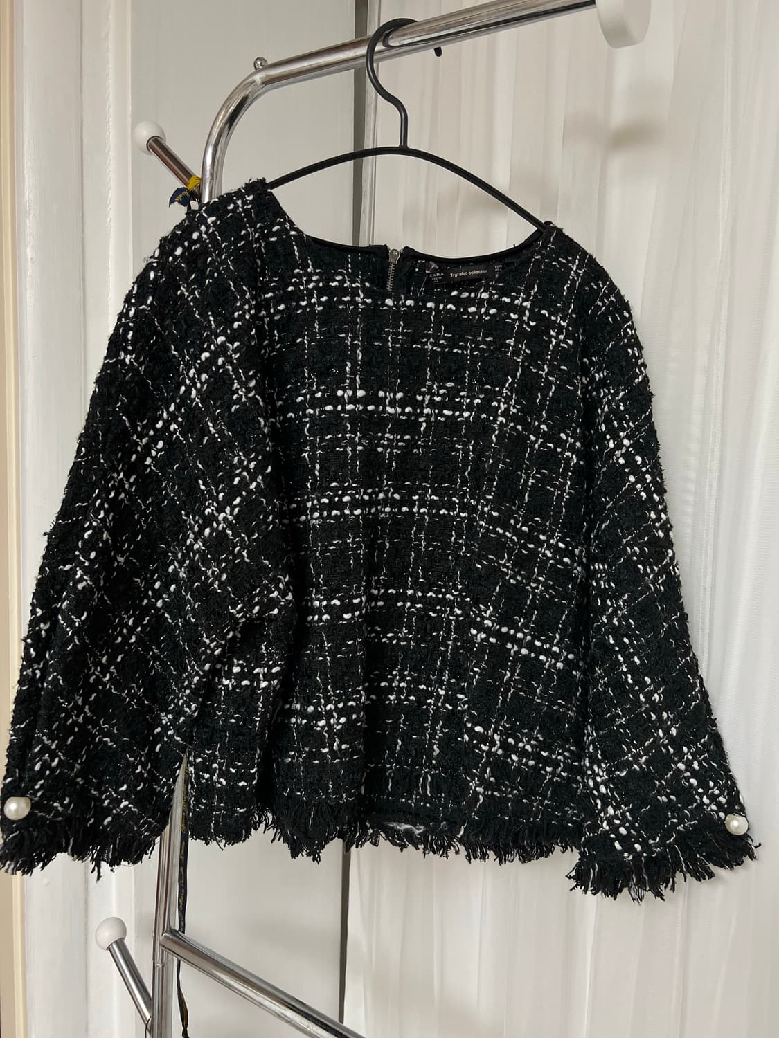 Zara 트위드 블랙 자켓 진주 디테일 티셔츠 L 상품이미지3