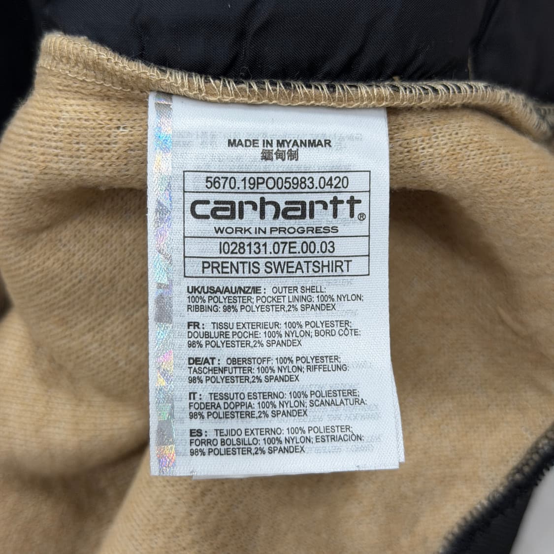 칼하트 WIP 프렌티스 라이너 뽀글이 플리스 스웻셔츠 맨투맨 베이지 L 상품이미지4