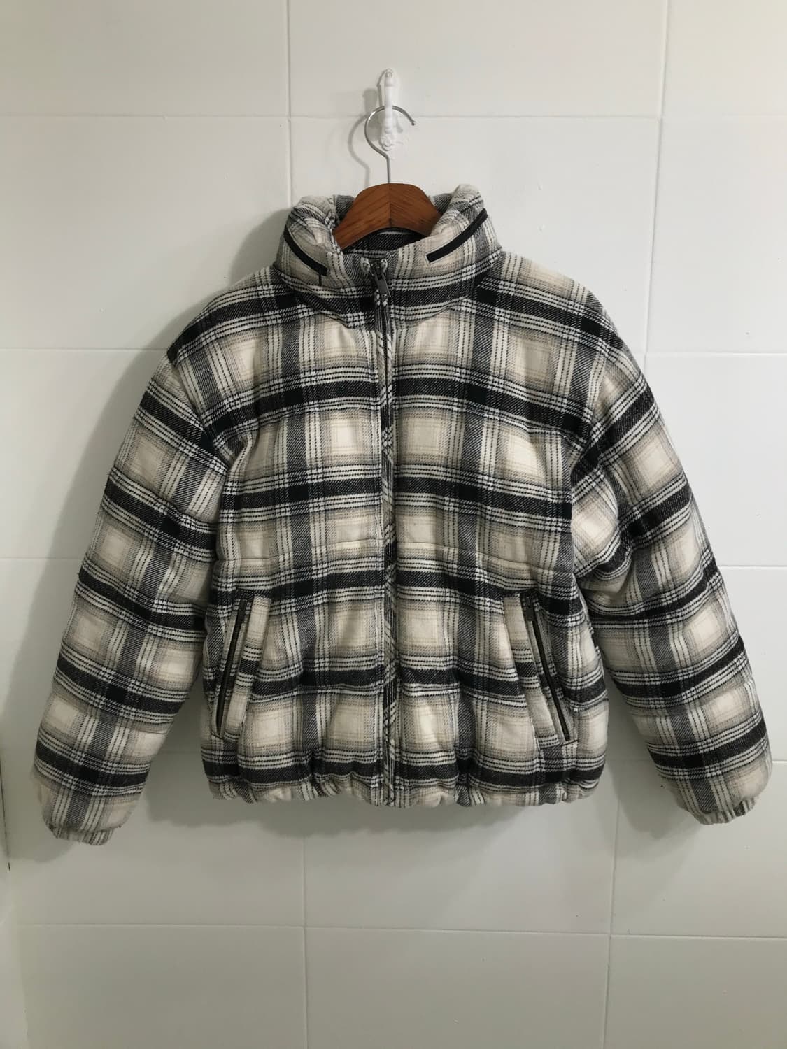 아메리칸 이글 아이보리 코튼 체크 패딩 상품이미지3