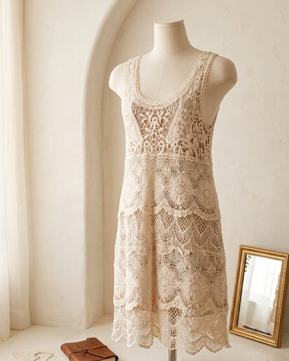 새상품 빈티지 무드 레이스 크로쉐 뷔스티에 원피스 상품이미지1
