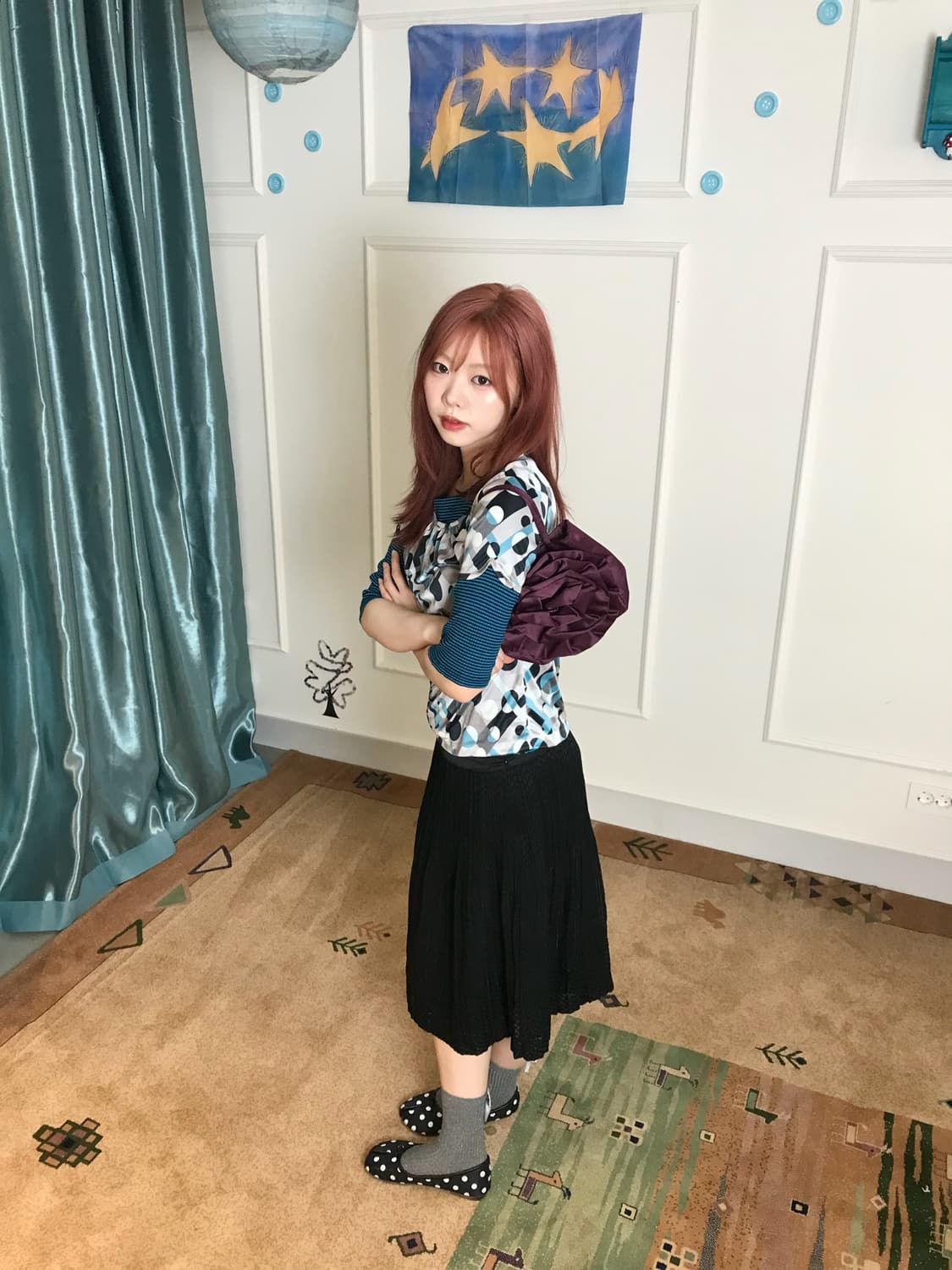 터키블루&스카이블루 상의와 블랙스커트로 세련됨 한 스푼••🩶🩵 상품이미지3