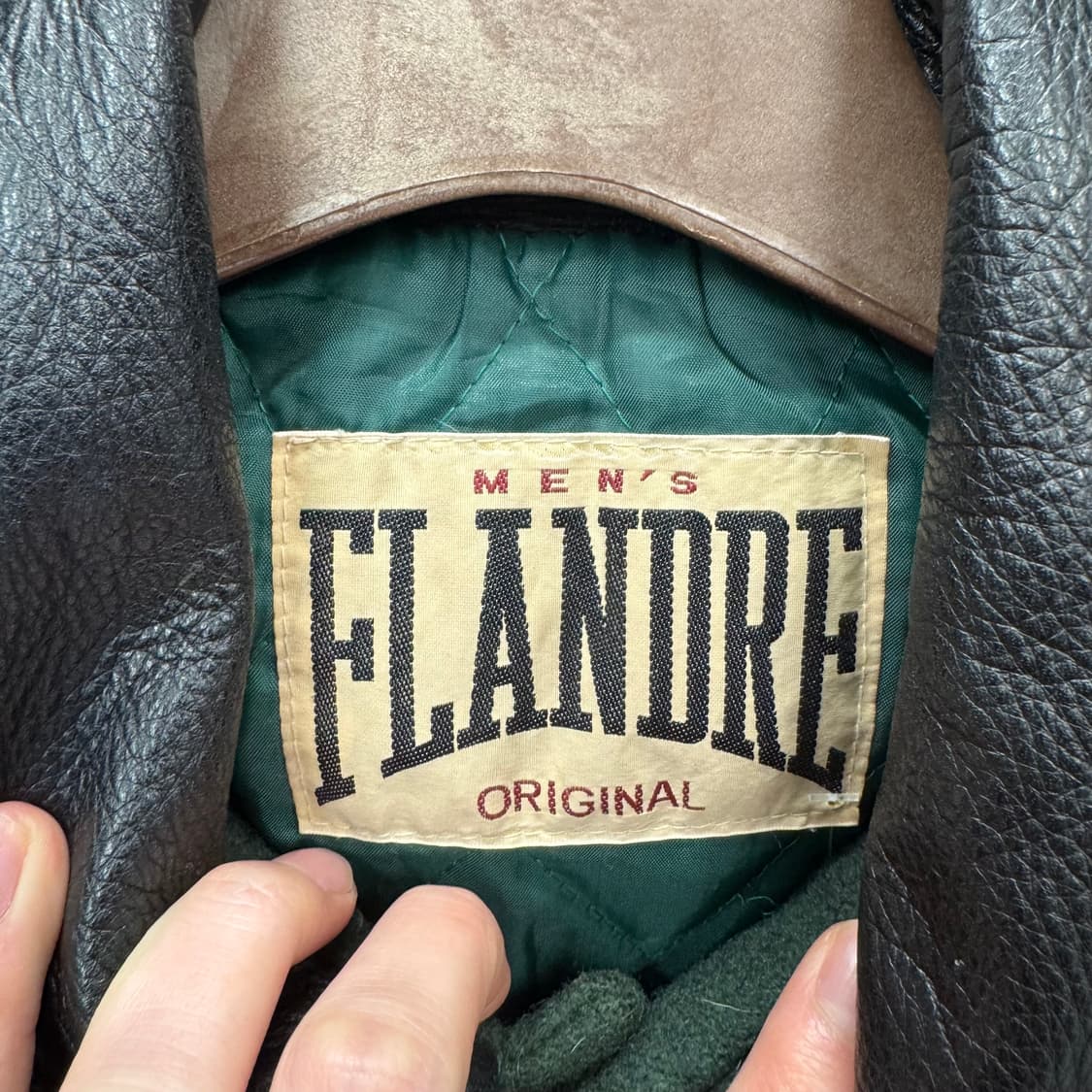 USA VTG 90s 빈티지 레더 바시티 자켓 블랙 카키 배색 상품이미지6