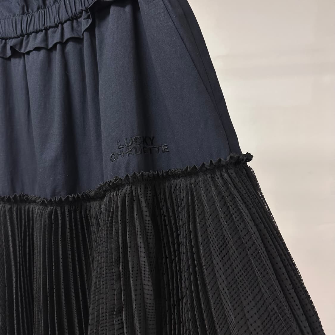 럭키슈에뜨 레이스 밴딩 롱스커트 치마 네이비/블랙 36 J36 상품이미지7