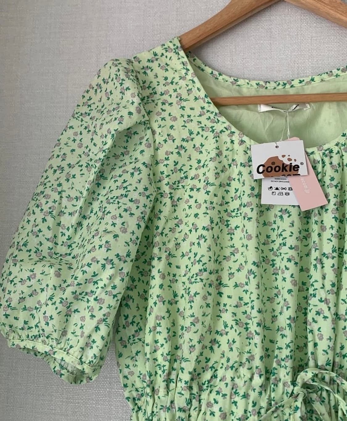 연두색 셔링 퍼프 원피스 상품이미지4