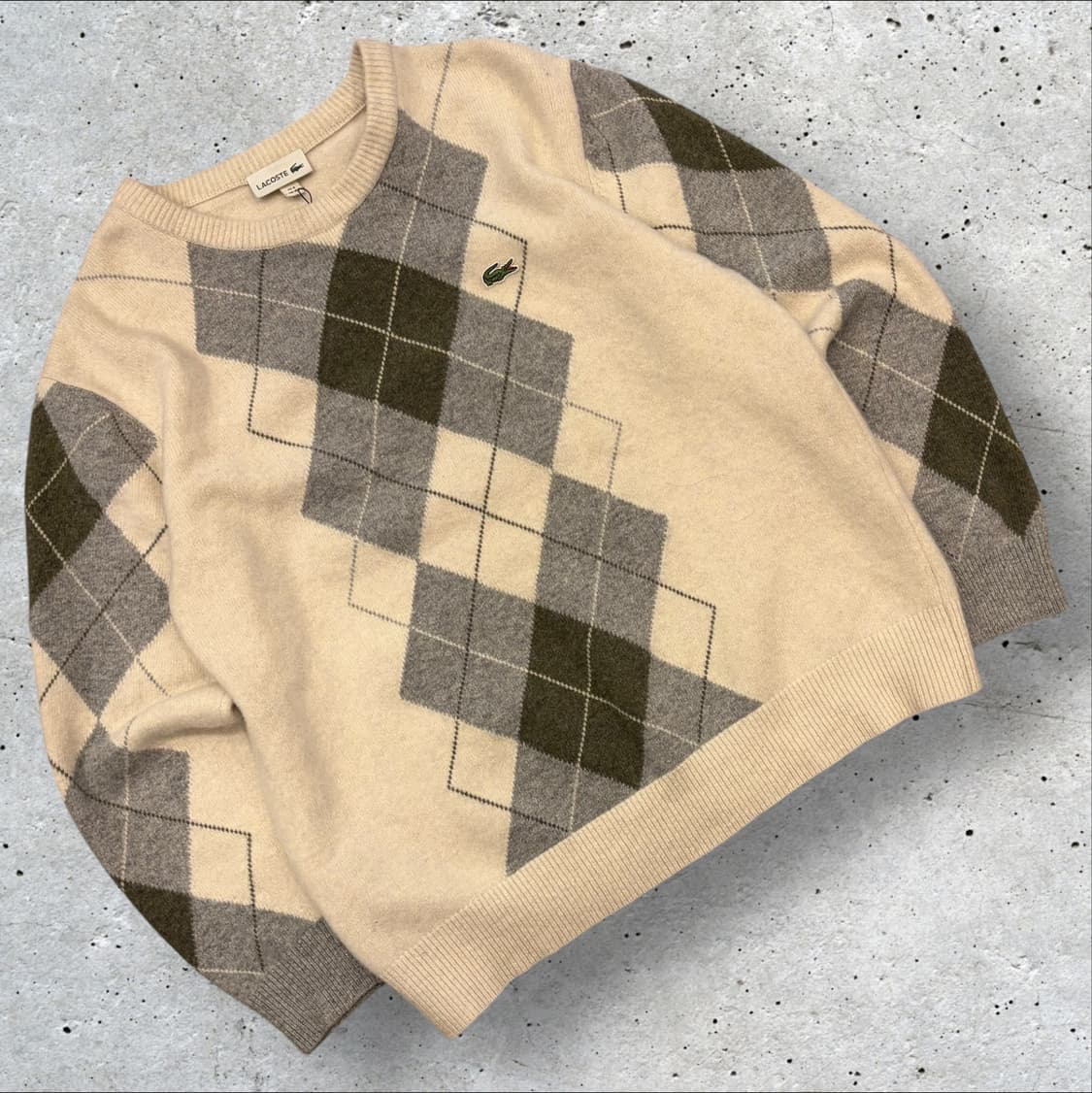 [XL] 라코스테 울 캐시미어 아가일 패턴 니트 베이지 D261 상품이미지1