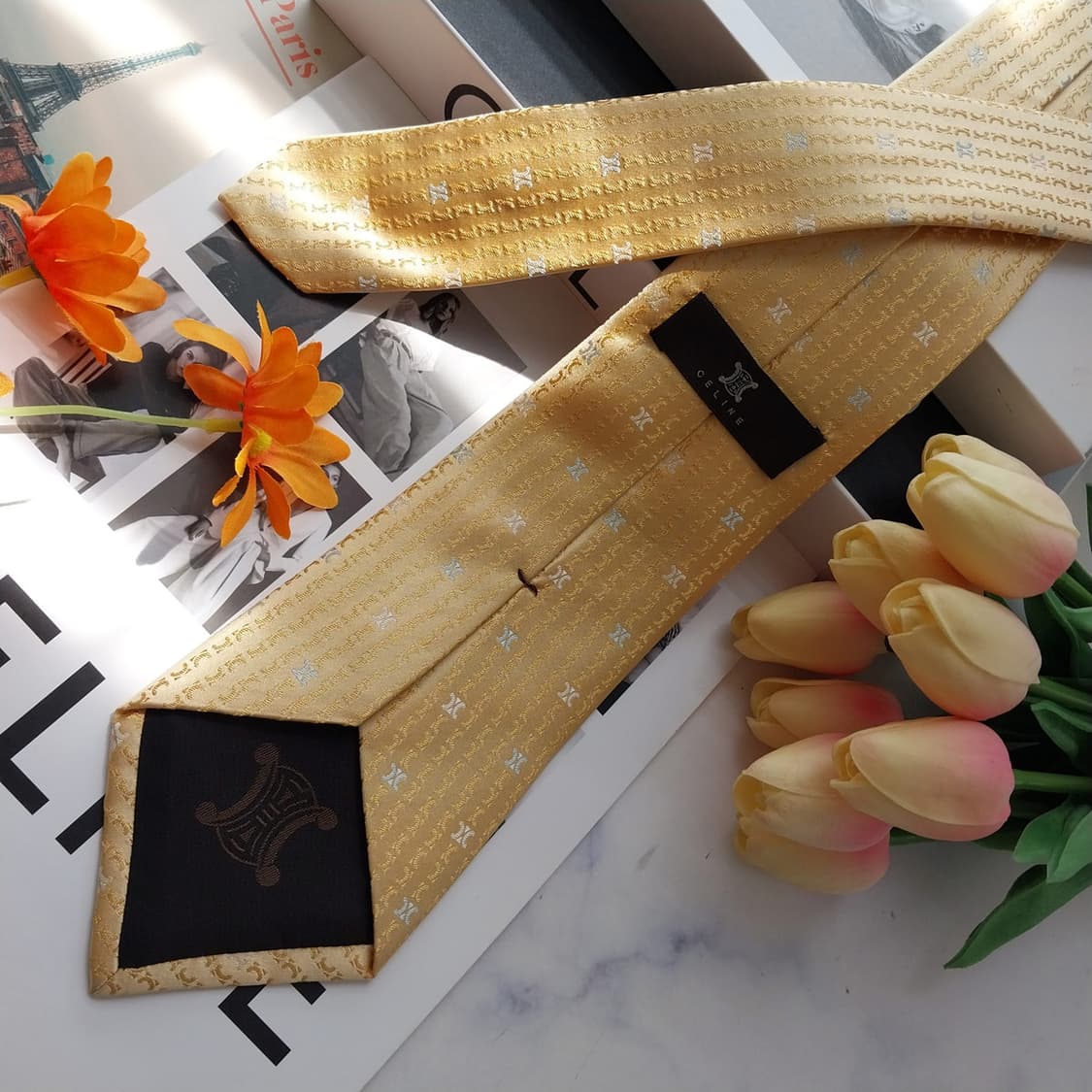 셀린느 레몬 트리오페 자카드 넥타이 9.2cm S~A+등급 K2539 상품이미지5