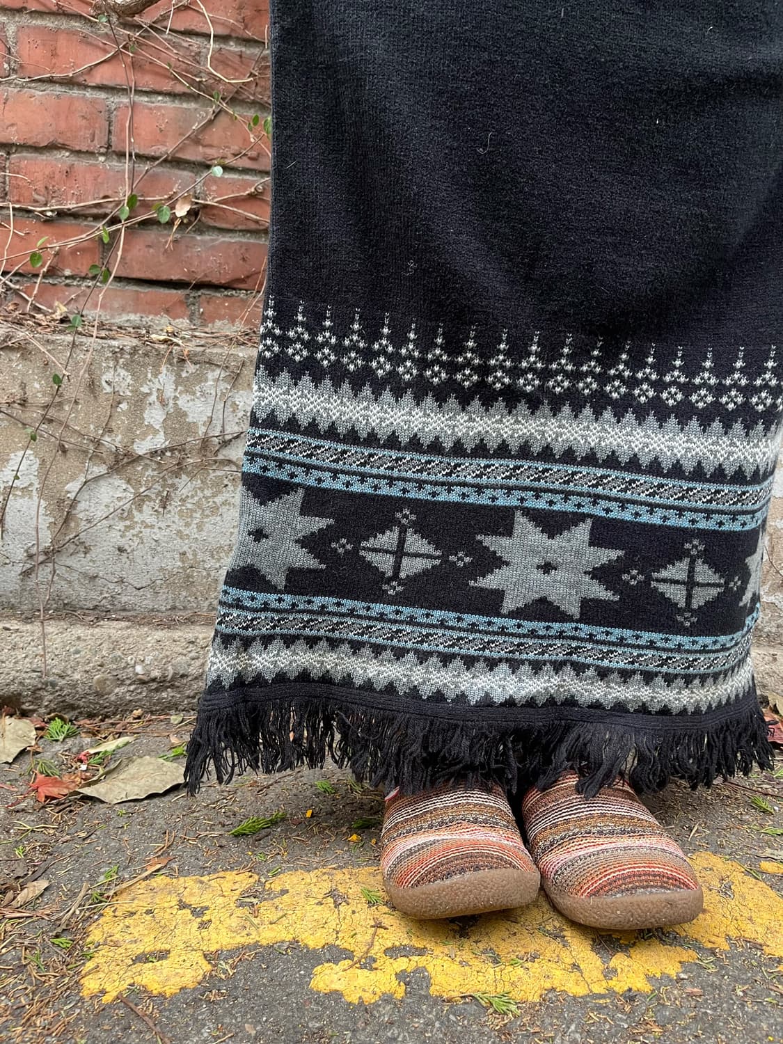 블랙 눈꽃 패턴 니트 롱 스커트 상품이미지2