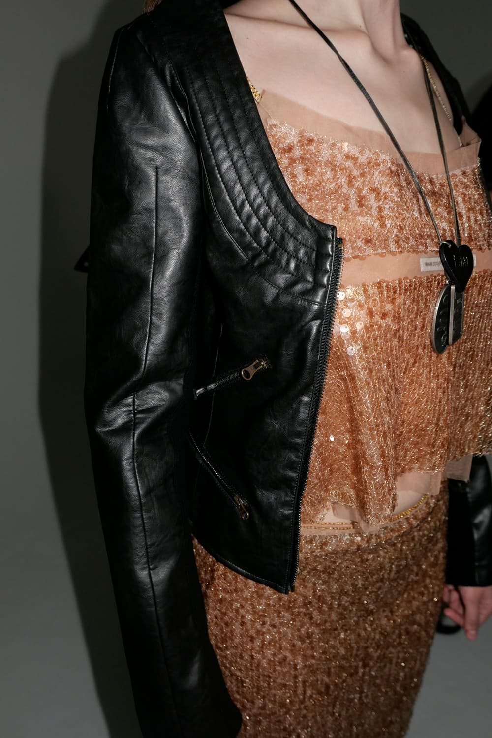 Portrait Neck Faux Leather Jacket Taupe 상품이미지5