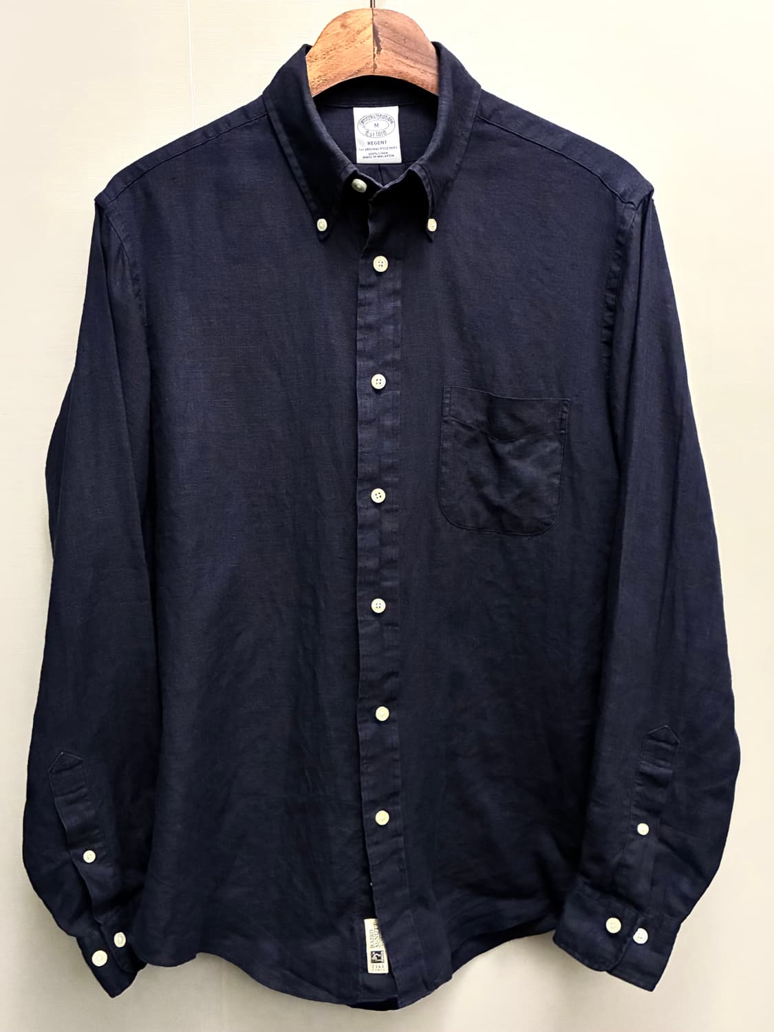 (M/100)브룩스브라더스 리젠트 네이비 버튼다운 포켓 리넨셔츠 상품이미지1