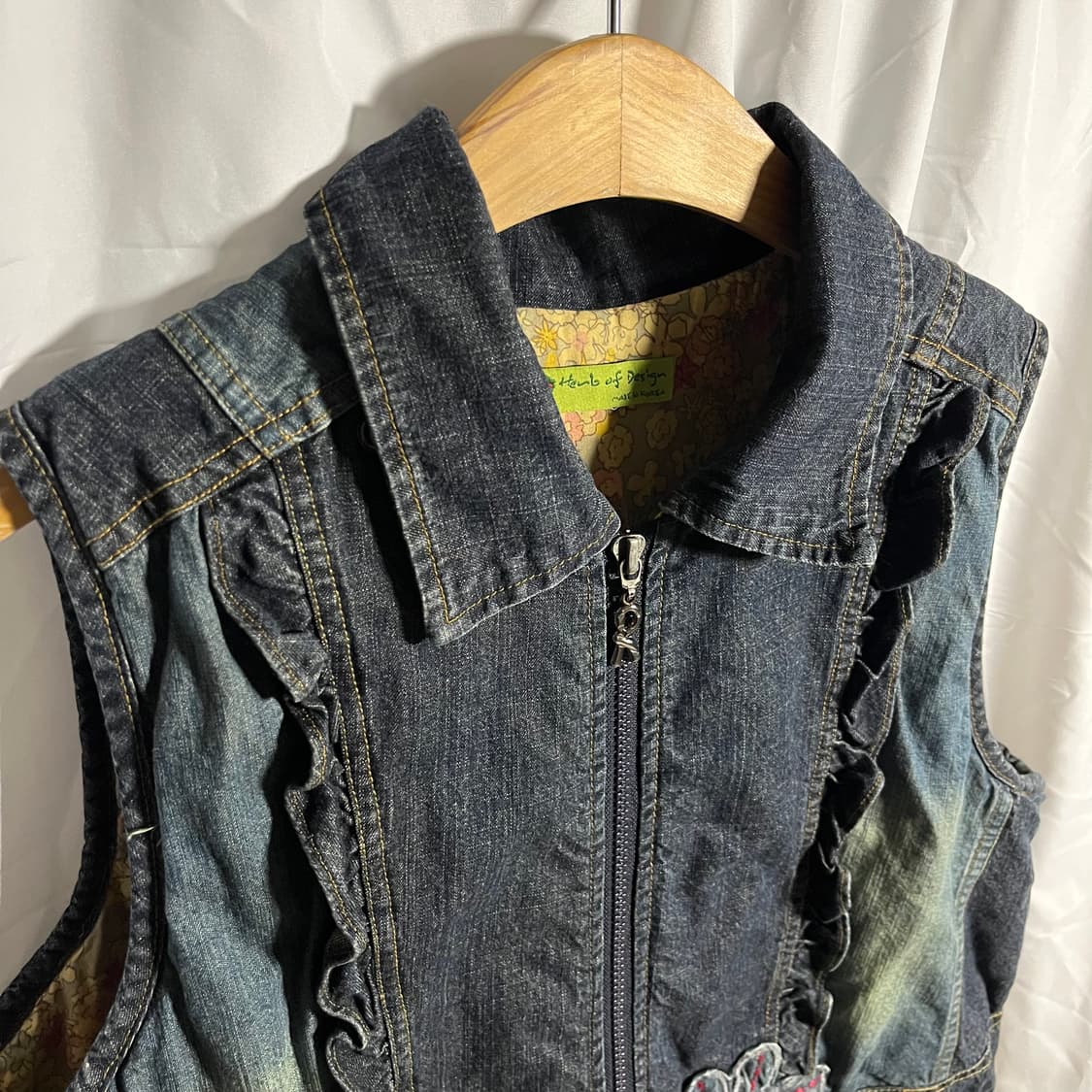 Vintage . 자수 데님 베스트 상품이미지3