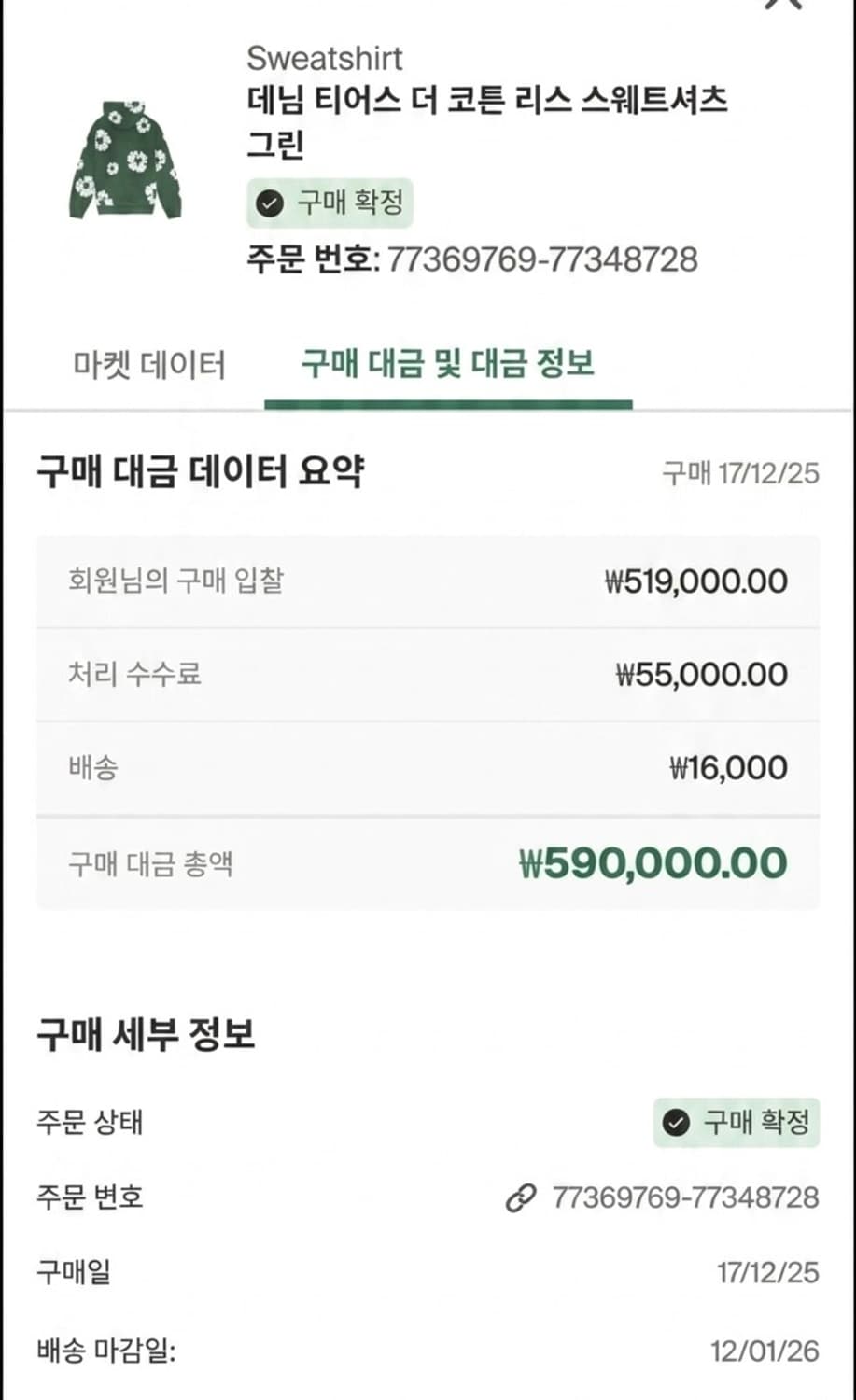 데님티어스 후드 그린 L 상품이미지2