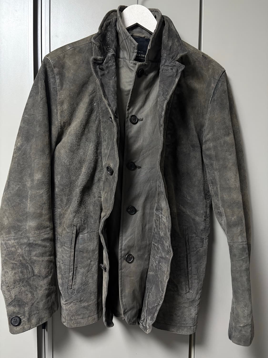 올세인츠 빈티지 워싱 레더 블레이저 자켓 카키 s 상품이미지2