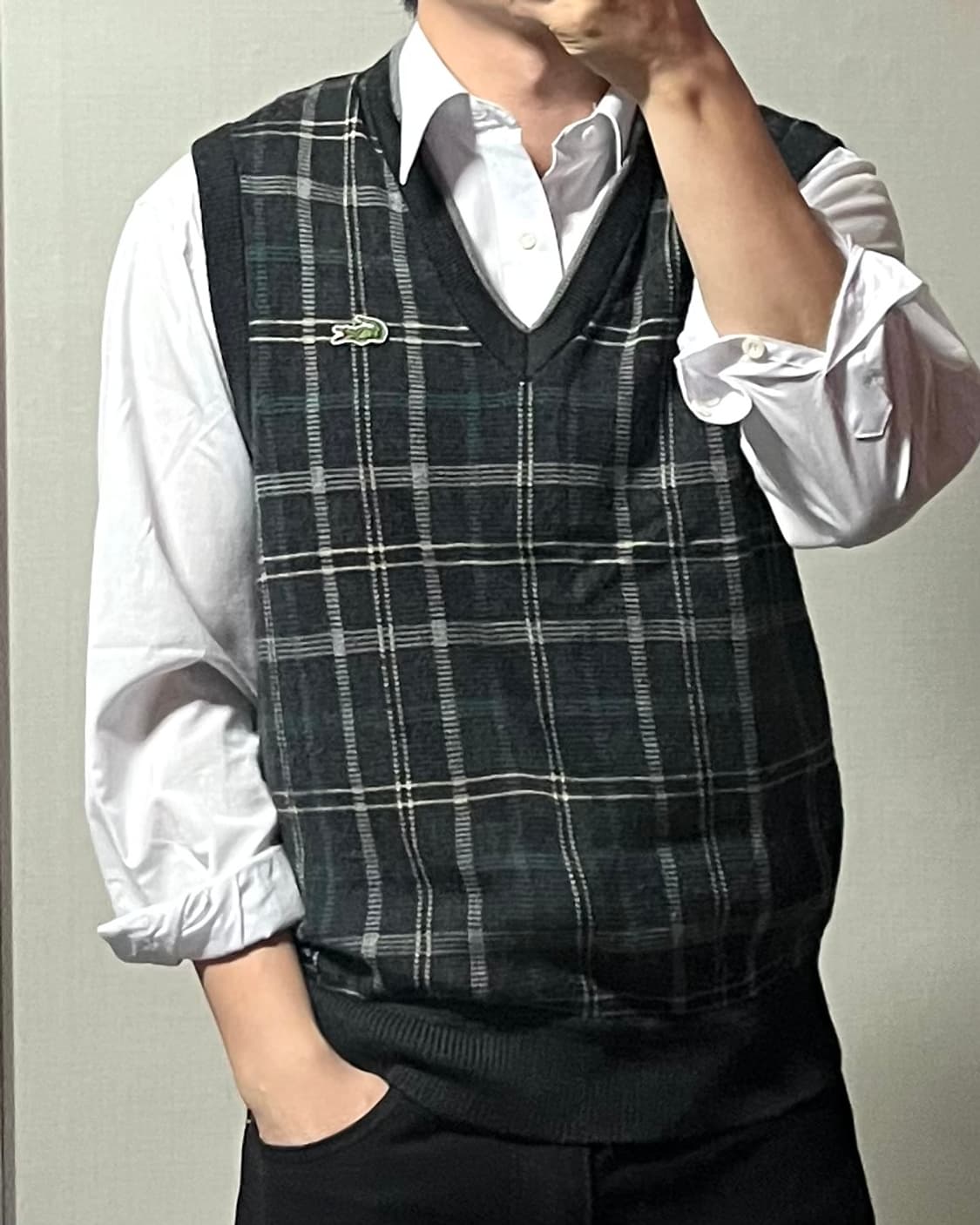 라코스테 체크 니트 조끼 베스트 상품이미지1