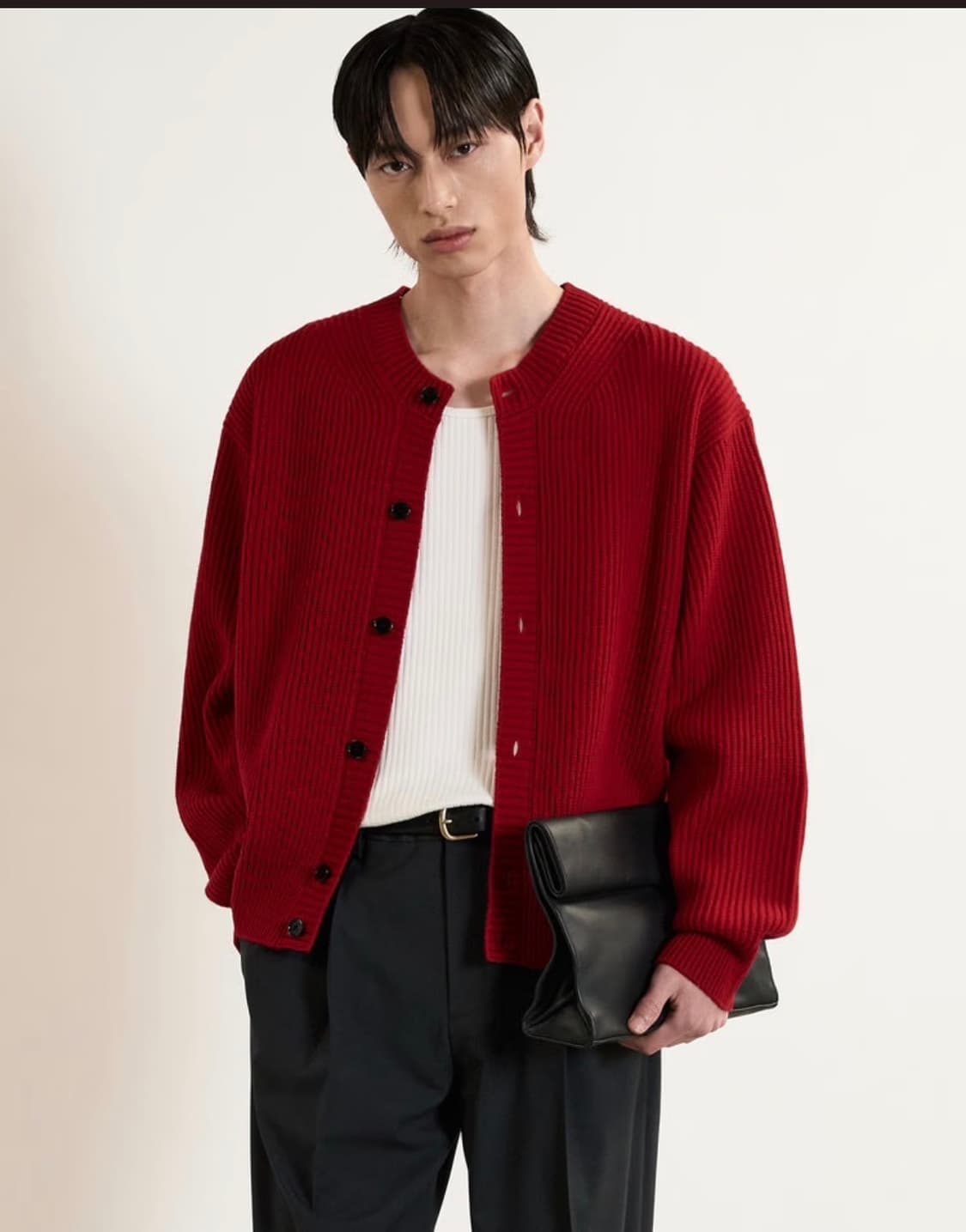 TNGT 레드 오버사이즈 청키 라운드 가디건100사이즈 상품이미지1