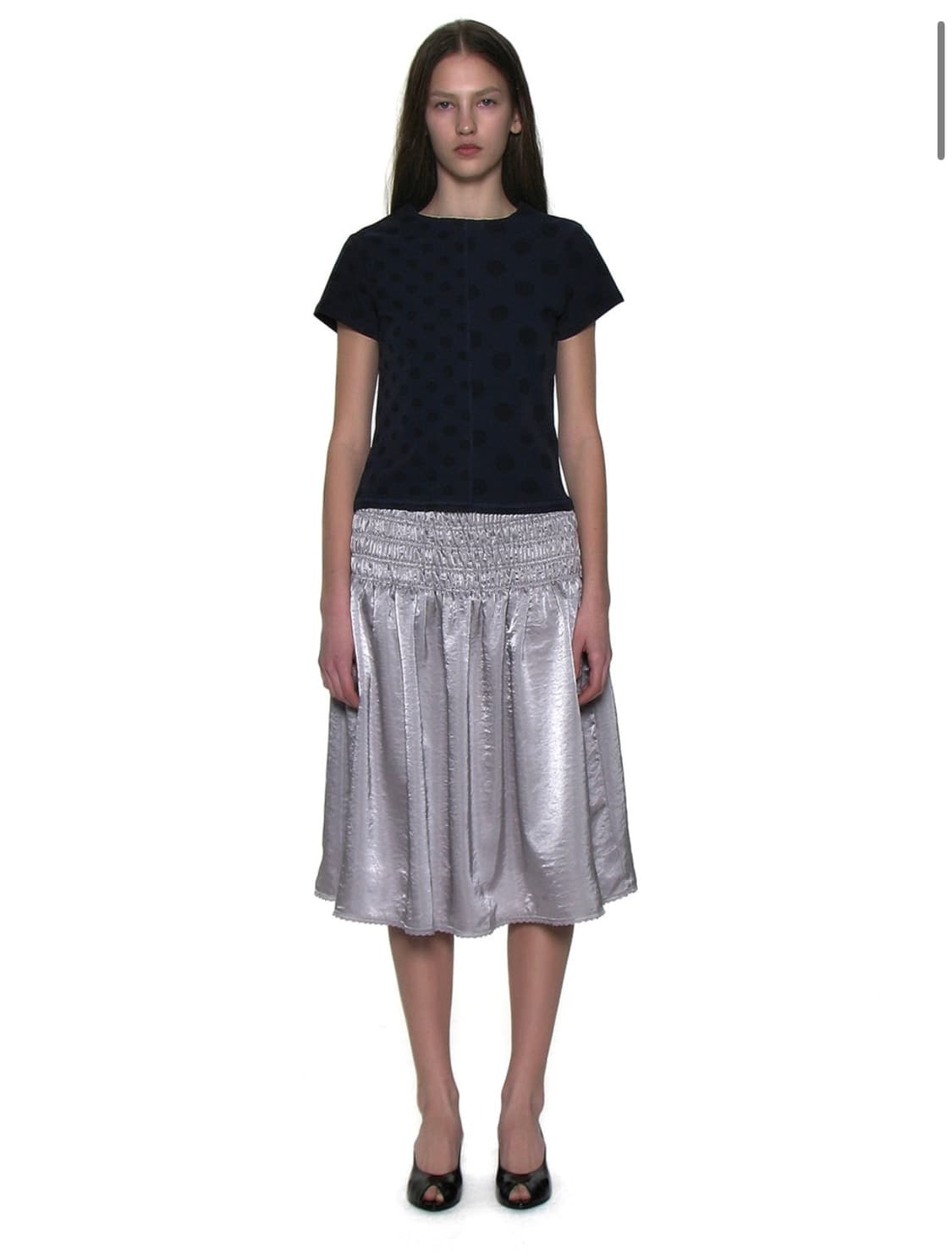 LACE TRIM SMOCKING MIDI SKIRT_GREY 상품이미지2