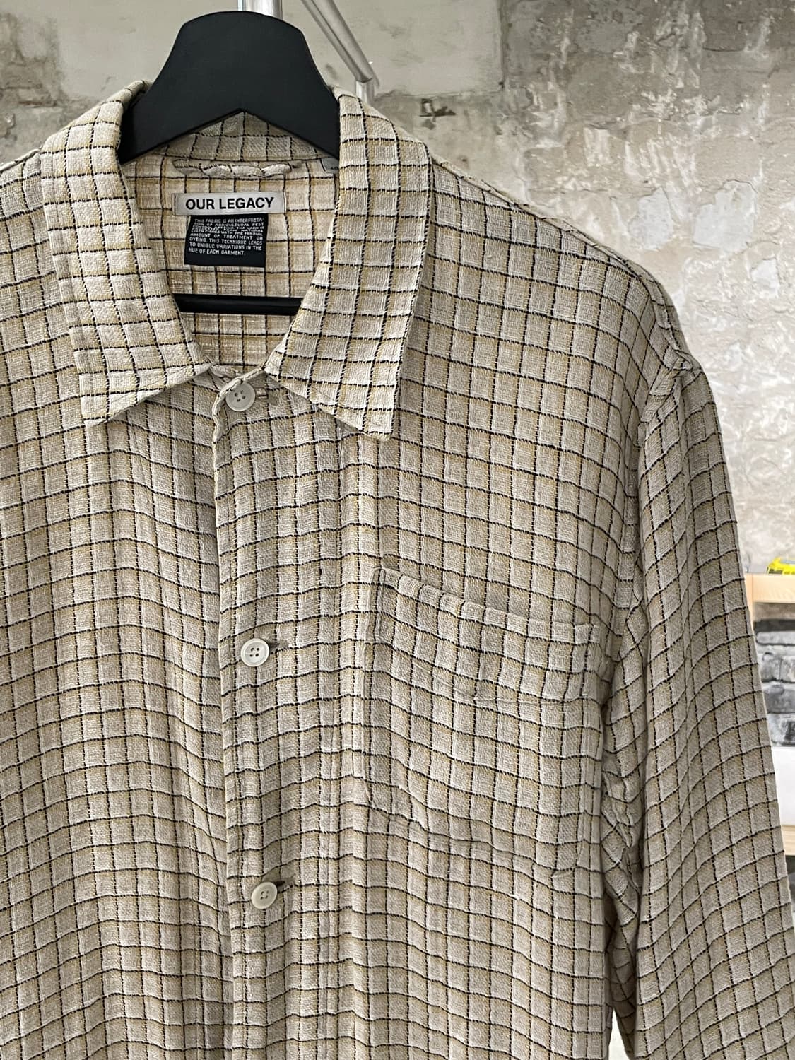 아워레가시 로우 포테이토 옐로우 체크 박스 린넨 셔츠 상품이미지3