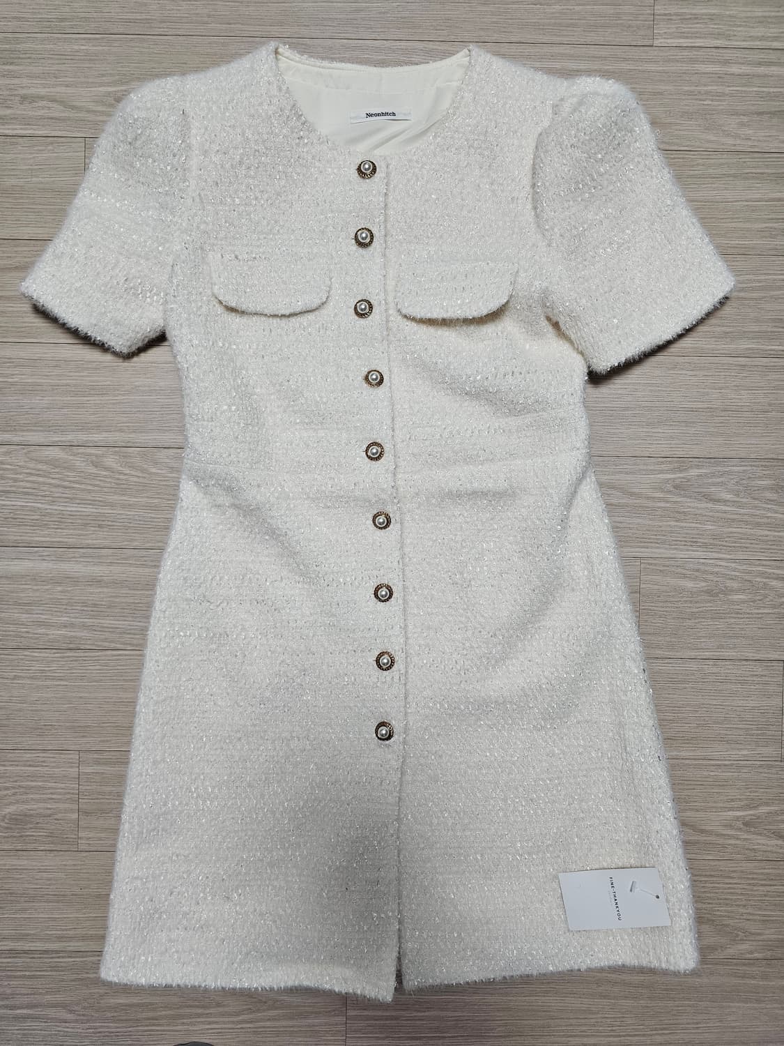 (새상품)파인땡큐 화이트 트위드 원피스 상품이미지4