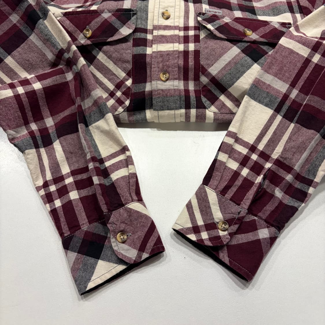 [S] 칼하트 플란넬 체크 셔츠 버건디 C187 상품이미지6