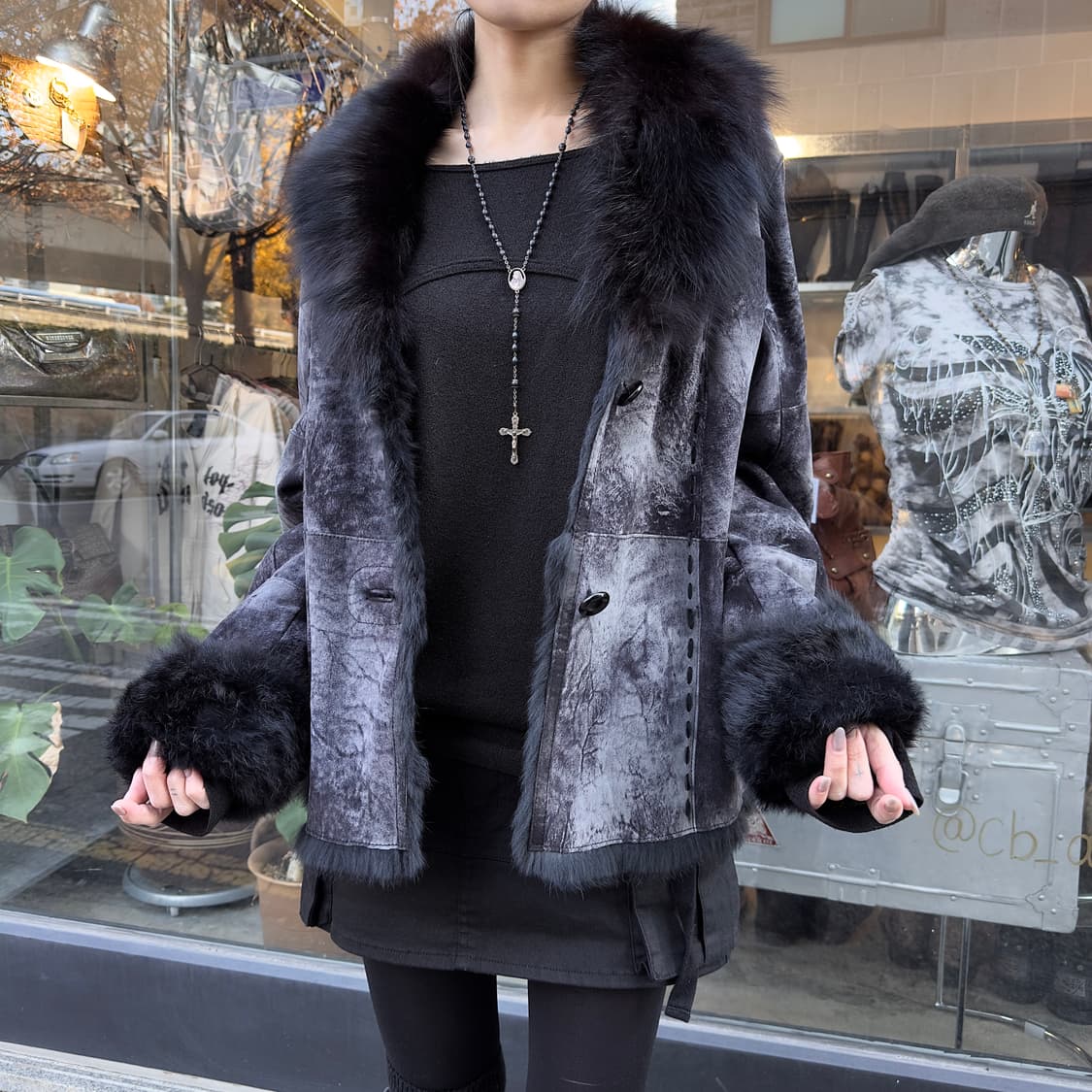 빈티지 블루 블랙 토끼털 가죽 자켓 상품이미지4