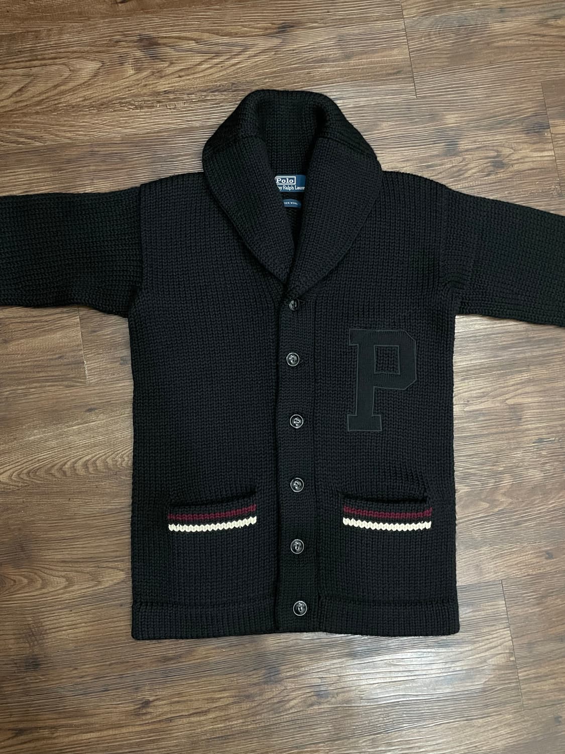 폴로 레터맨 숄카라 스웨터 가디건 블랙 상품이미지3