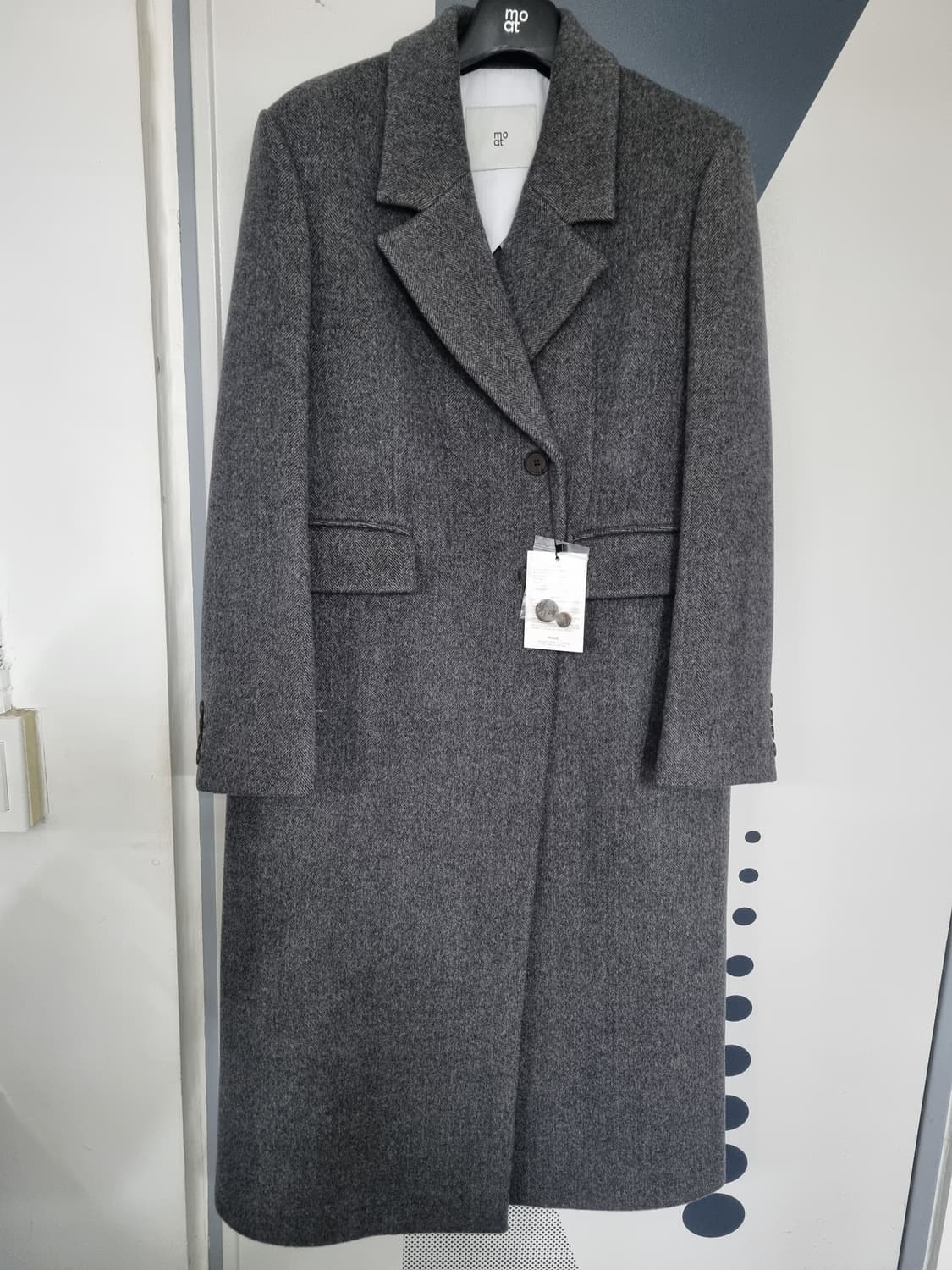 모우트 베이직 카라 롱 더블 코트 더스트그레이 상품이미지2