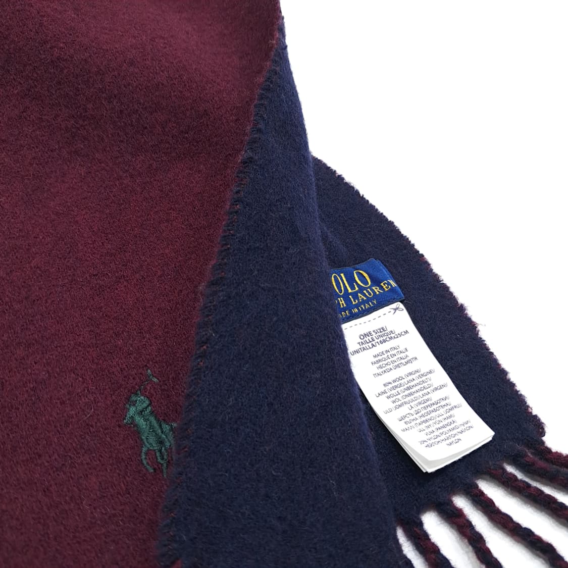 MX348 폴로 랄프로렌 버건디 네이비 양면 버진울 목도리 머플러 상품이미지4