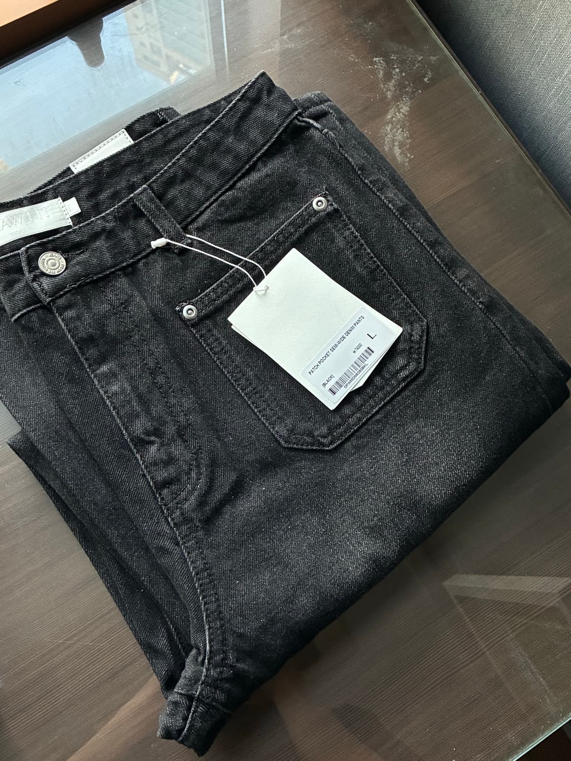 (새상품)(L)드로우핏 우먼 패치 포켓 세미 와이드 데님 팬츠 BLACK 상품이미지10