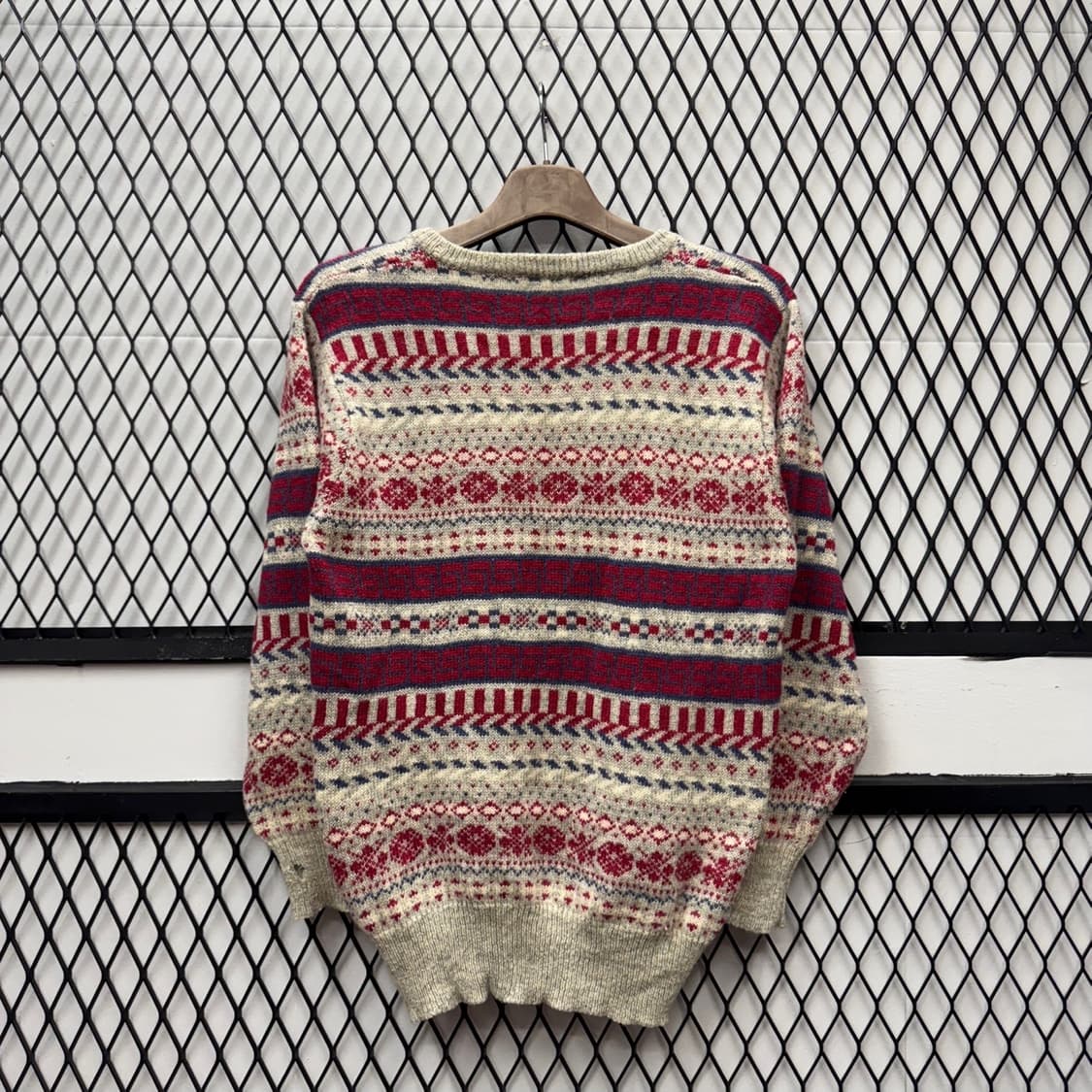 JPN VTG 레드 노드릭 패턴 울 니트 스웨터 아이보리 상품이미지2