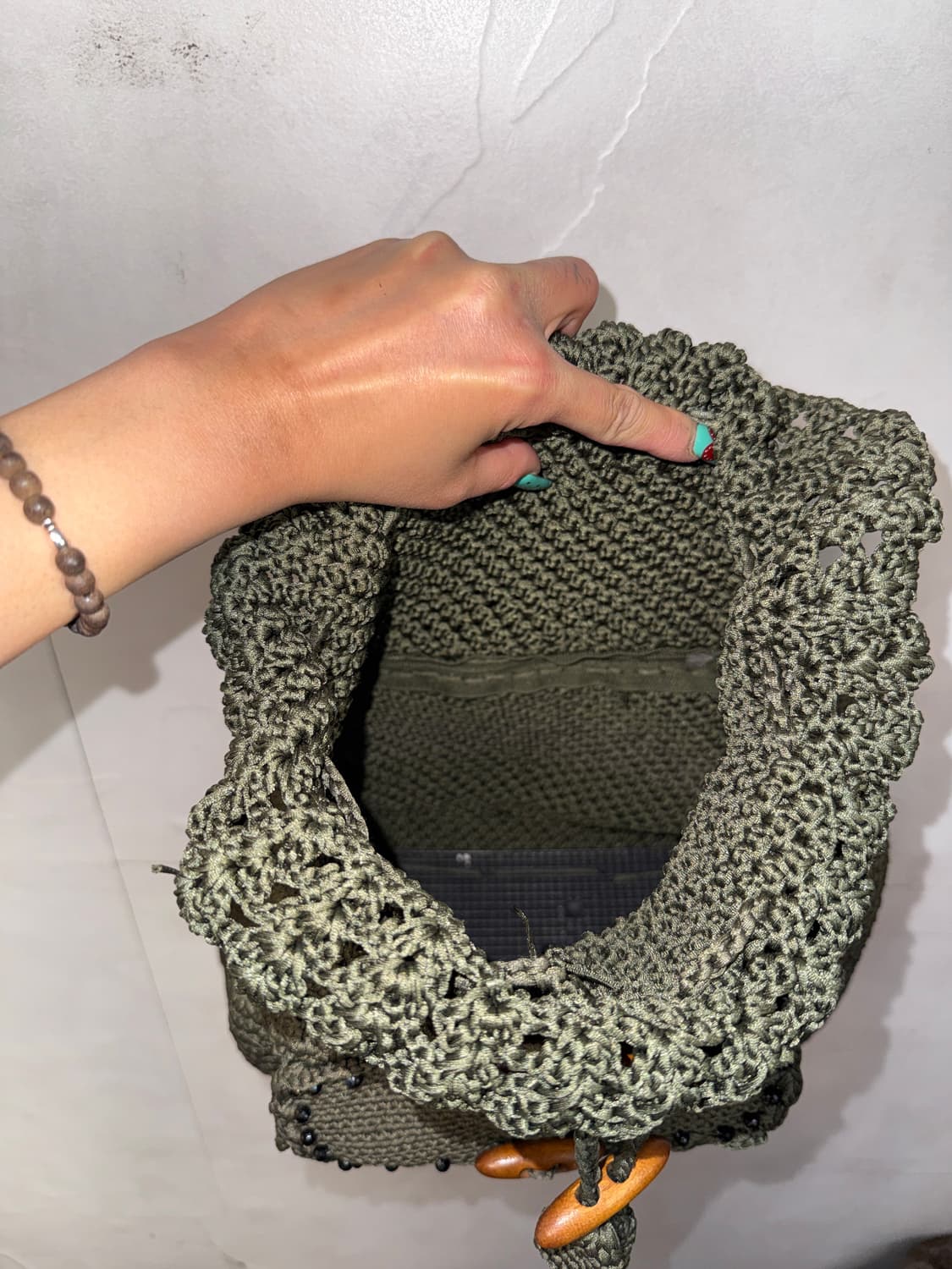 Khaki duffle button net knit backpack  상품이미지5