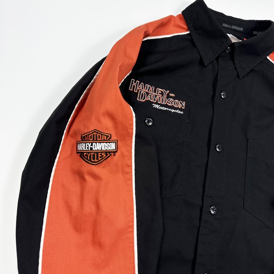 할리데이비슨 백로고 바이크 블랙 자수 셔츠 (실측 M) 상품이미지4