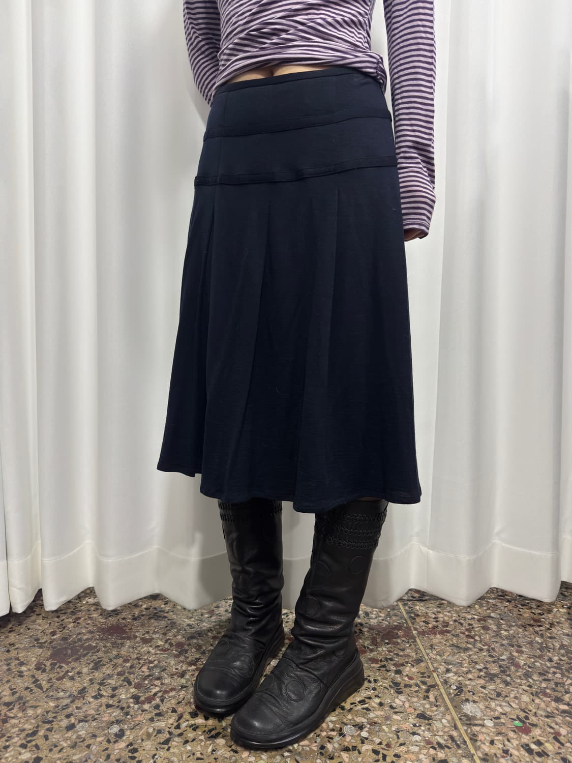 navy pleats midi skirt 상품이미지2
