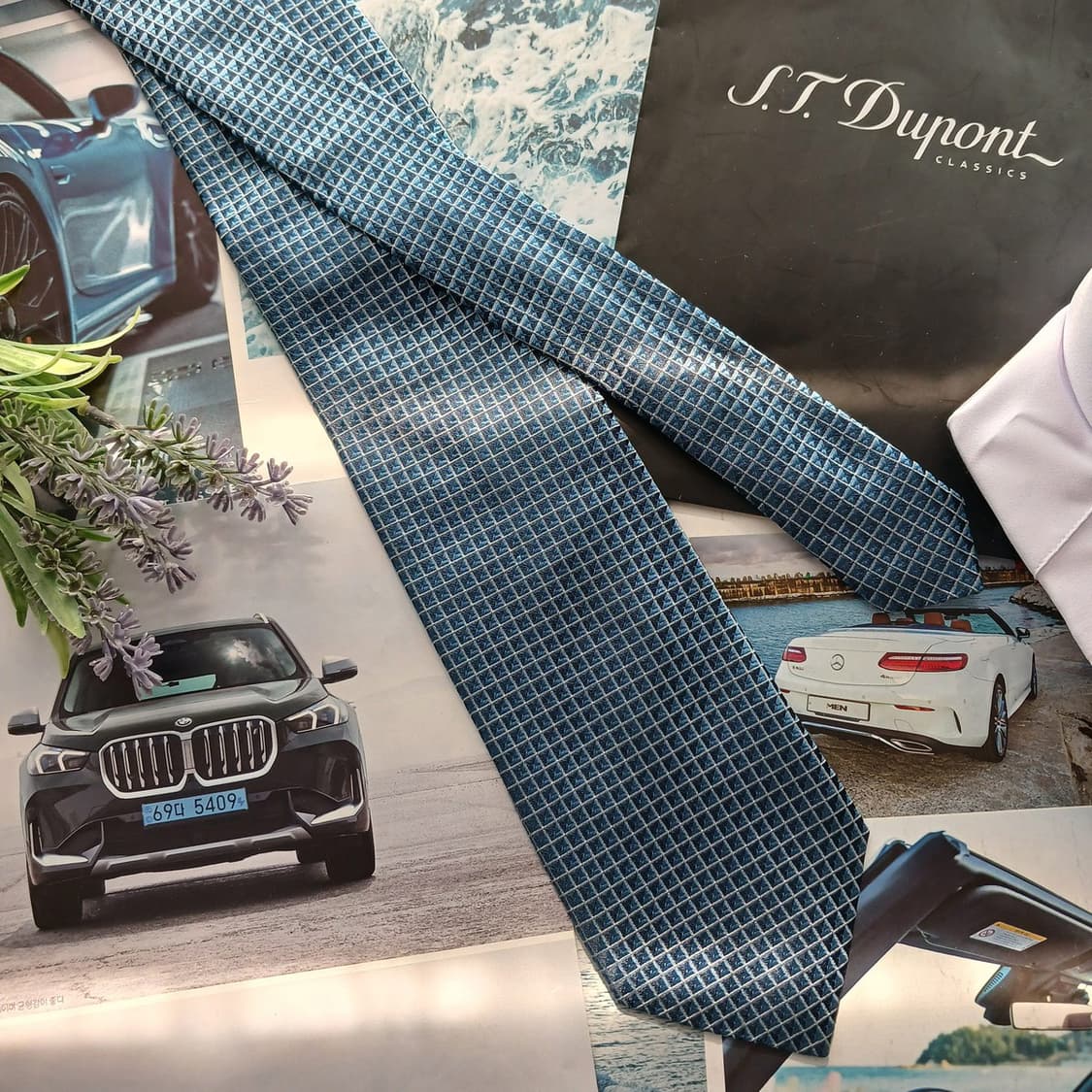 듀퐁 실크 블루 다이아 패턴 넥타이 8.6cm A+등급 A18675
 상품이미지3