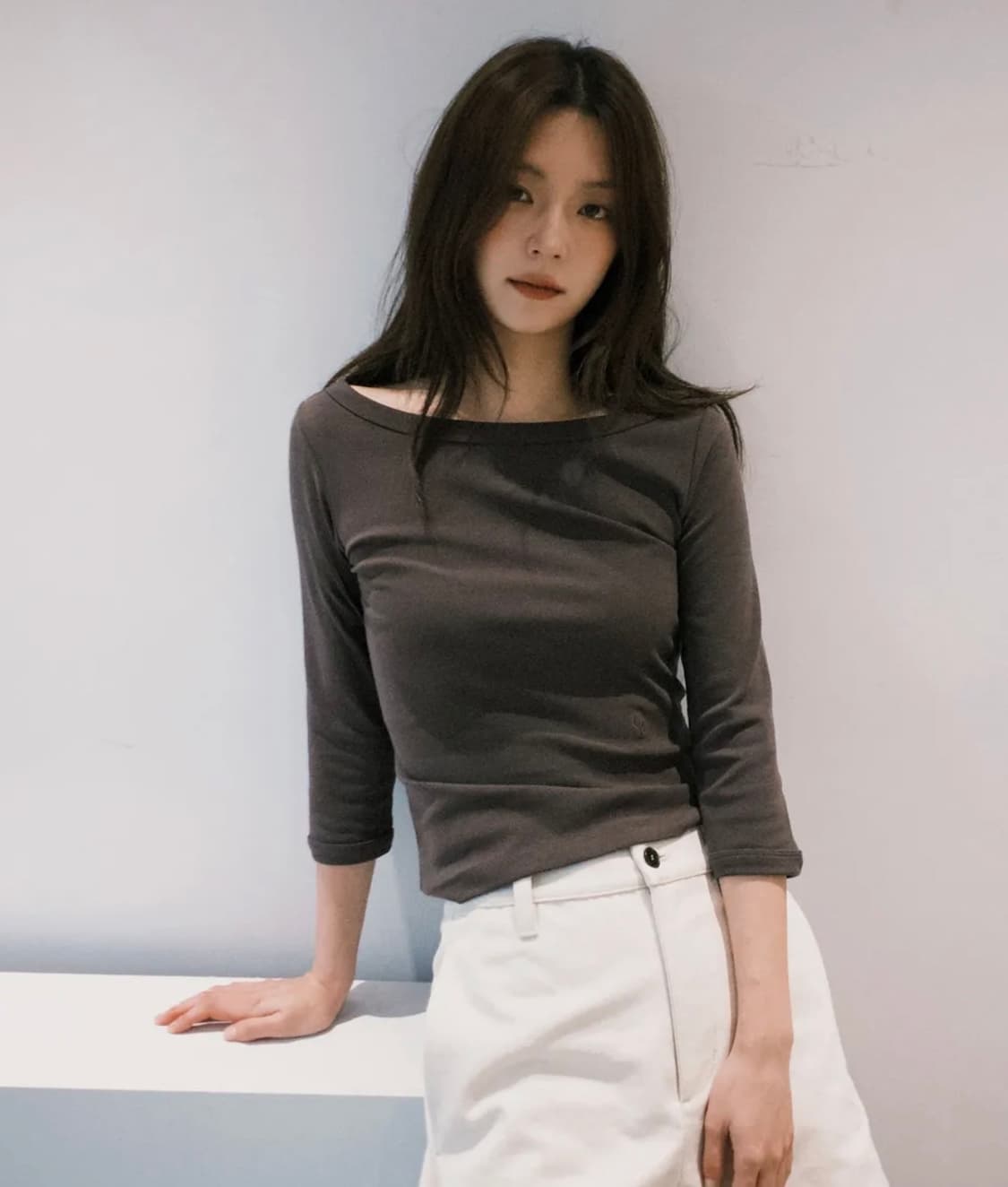 시티브리즈 보트넥 티셔츠 브라운 M 상품이미지1
