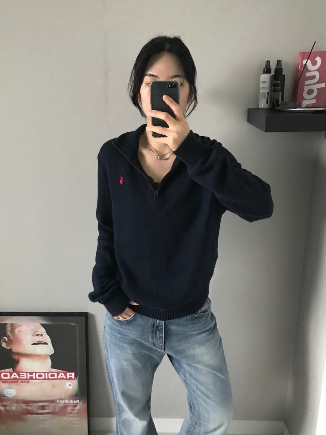 폴로 랄프로렌 신형택 포니로고 네이비 반집업 니트 상품이미지3