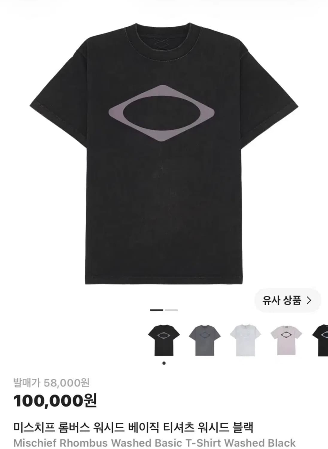 (택포)미스치프 롬버스 워시드 베이직 티셔츠 워시드 블랙 M 상품이미지1