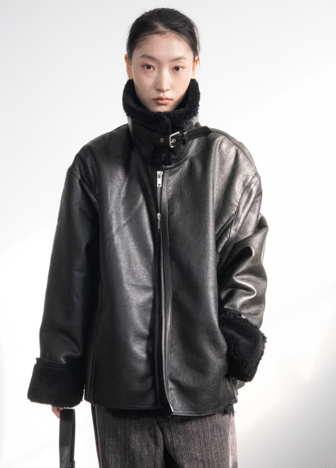 피키소사이어티 Buckle Leather Jacket (Black) 상품이미지2